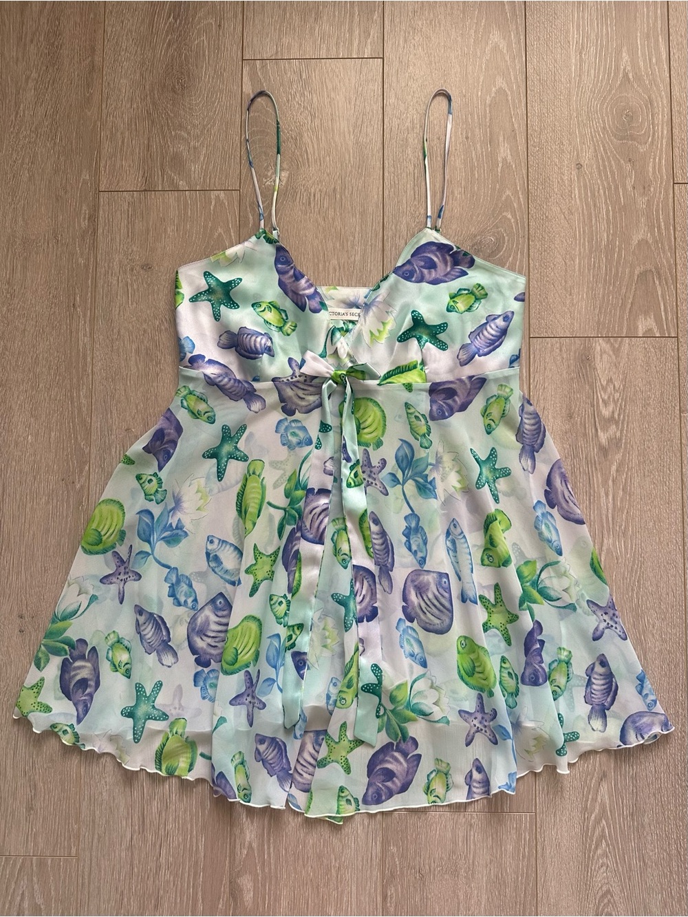 Vintage Victoria’s Secret Aquatic Print Babydoll Slip Dress Chemise Mermaidcore
